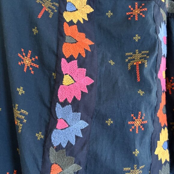 Farm Rio Anthropologie L NWT Embroidered Maxi Dress Black Embroidery  Large - Picture 5 of 8